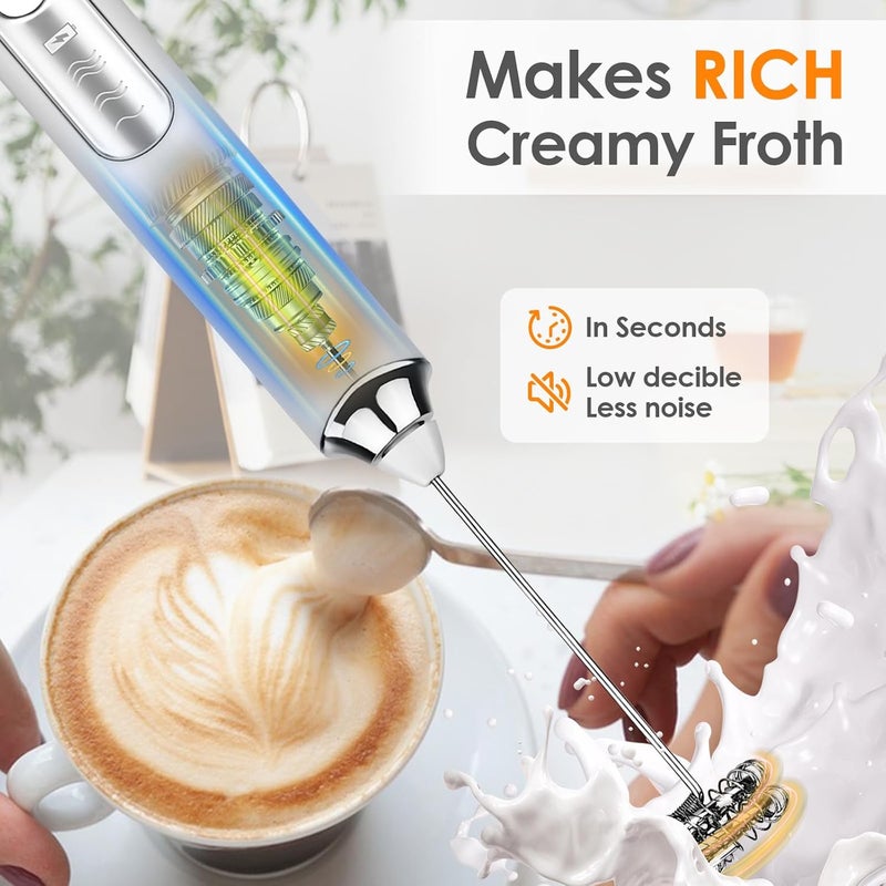 Toughwild Milk Frother Handheld, Rechargeable Coffee Frother Wand with 2 Stainless Whisks 3 Speeds, Drink Mixer, Electric Foam Maker, Hand Mixer for Lattes, Cappuccino, Matcha, Egg, White - Image 5